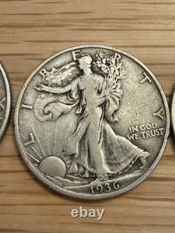 Silver Walking Liberty Half Dollar Lot Of 5 1936-s 1942-D 1943 X2 1944 Coin