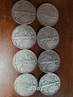 Silver Walking Liberty Half Dollar Lot of 8 coin fine au xf condition coins