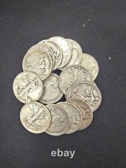 Silver Walking Liberty Half Dollars lot, 5 coins in good condition