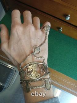Sterling Silver Walking Liberty Braclet Set, With Attached Ring, 42 Gram Elegant