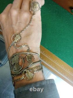 Sterling Silver Walking Liberty Braclet Set, With Attached Ring, 42 Gram Elegant