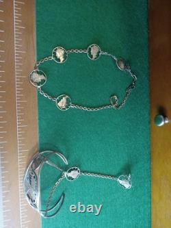 Sterling Silver Walking Liberty Braclet Set, With Attached Ring, 42 Gram Elegant