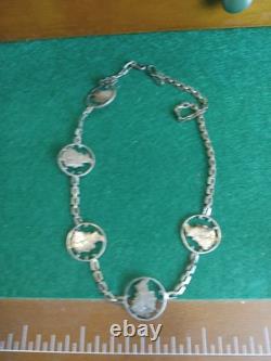 Sterling Silver Walking Liberty Braclet Set, With Attached Ring, 42 Gram Elegant