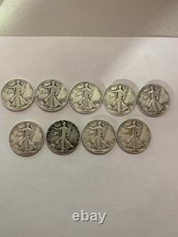 Total Of 9 Liberty Silver Half Dollars, Circulated. 1940 To 1946. $360 For All 9