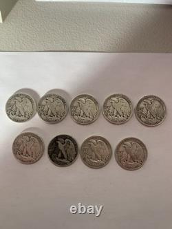 Total Of 9 Liberty Silver Half Dollars, Circulated. 1940 To 1946. $360 For All 9