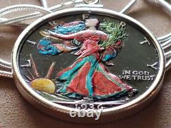USA 1936 Colorful Silver Walking Liberty on a 24 925 Italian Sterling Chain