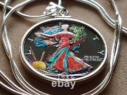 USA 1936 Colorful Silver Walking Liberty on a 24 925 Italian Sterling Chain