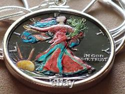 USA 1936 Colorful Silver Walking Liberty on a 24 925 Italian Sterling Chain