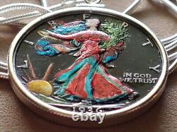 USA 1936 Colorful Silver Walking Liberty on a 24 925 Italian Sterling Chain