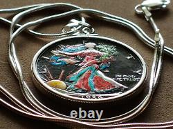 USA 1936 Colorful Silver Walking Liberty on a 24 925 Italian Sterling Chain