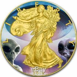 USA AREA-51 UFO ALIEN American Silver Eagle 2019 Walking Liberty Dollar $1 Coin