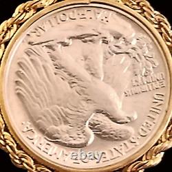 USA Half Dollar Walking Liberty 1943P Silver 1/2 Dollar Necklace With Gold Bezel