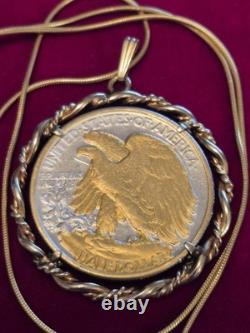US 1941 Silver Walking Liberty Pendant 20 Gold plated Sterling Chain w Coa box US 1941 Silver Walking Liberty Pendant 20 Gold plated Sterling Chain w Coa box