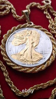 US 1945.900 Silver Walking Liberty Pendant 20 Gold filled Rope Chain W Box Coa US 1945.900 Silver Walking Liberty Pendant 20 Gold filled Rope Chain W Box Coa