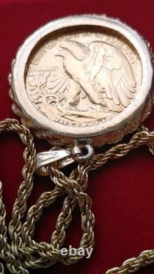 US 1945.900 Silver Walking Liberty Pendant 20 Gold filled Rope Chain W Box Coa