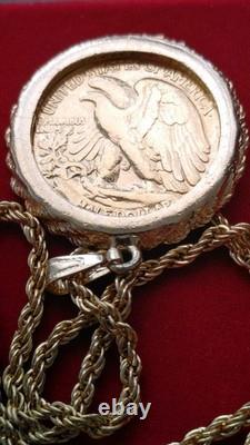 US 1945.900 Silver Walking Liberty Pendant 20 Gold filled Rope Chain W Box Coa