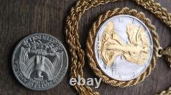 US 1945.900 Silver Walking Liberty Pendant 20 Gold filled Rope Chain W Box Coa