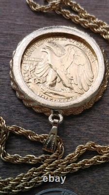 US 1945.900 Silver Walking Liberty Pendant 20 Gold filled Rope Chain W Box Coa US 1945.900 Silver Walking Liberty Pendant 20 Gold filled Rope Chain W Box Coa