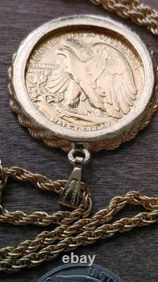 US 1945.900 Silver Walking Liberty Pendant 20 Gold filled Rope Chain W Box Coa