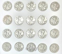 U. S. Silver Walking Liberty Half Dollar Roll Of 20 Coin