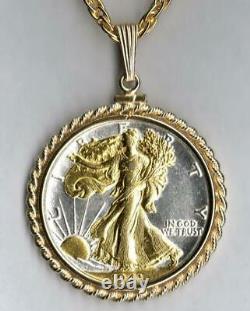 U. S. Walking Liberty Half Dollar Necklace GOLD & SILVER Coin