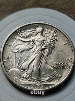 Uncirculated 1917 Walking Liberty silver Half Dollar with Holder COA & Box