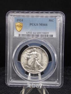 Us 1934 Philadelphia Walking Liberty Silver Half Dollar Slabbed Pcgs Ms 66