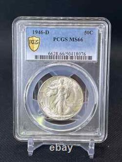 Us 1946 -d Denver Walking Liberty Silver Half Dollar Slabbed Pcgs Ms 66