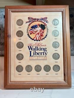 VTG Framed 1934-47 Silver Walking Liberty Half Dollar-14 Coins -#1149-90% Silver