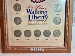 VTG Framed 1934-47 Silver Walking Liberty Half Dollar-14 Coins -#1149-90% Silver