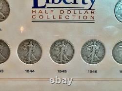 VTG Framed 1934-47 Silver Walking Liberty Half Dollar-14 Coins -#1149-90% Silver