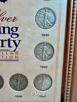 VTG Framed 1934-47 Silver Walking Liberty Half Dollar-14 Coins -#1149-90% Silver