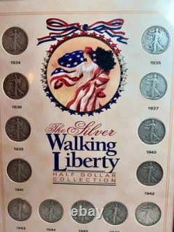 VTG Framed 1934-47 Silver Walking Liberty Half Dollar-14 Coins -#1149-90% Silver