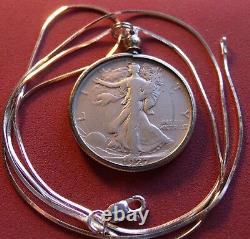 Very Rare 1927 S Silver Walking Liberty on a 22 Italy Sterling Silver Chain