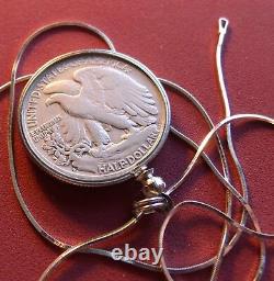 Very Rare 1927 S Silver Walking Liberty on a 22 Italy Sterling Silver Chain