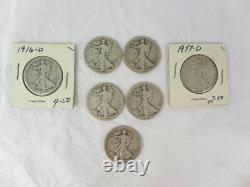 Vintage lot of US Silver Coins 1917 1916 D S Walking Liberty Half Dollar