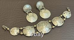 Vtg SILVER WALKING LIBERTY Mercury Dime COIN 900 Silver BRACELET EARRINGS SET