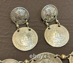 Vtg SILVER WALKING LIBERTY Mercury Dime COIN 900 Silver BRACELET EARRINGS SET