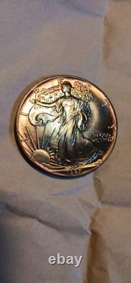 Walking Liberty 1 Oz Silver Beautiful Rainbow Toning Uncirculated Gem 1987