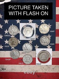 Walking Liberty & Franklin Half Dollars 90% Silver 9 Coin Lot You Get These 9