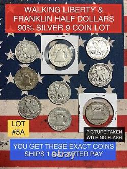 Walking Liberty & Franklin Half Dollars 90% Silver 9 Coin Lot You Get These 9