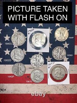 Walking Liberty & Franklin Half Dollars 90% Silver 9 Coin Lot You Get These 9