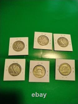 Walking Liberty Franklin Halfs 90% Silver Lot Of 6 Coins