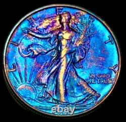 Walking Liberty Half Dollar 1939 D Monster Rainbow Toning Uncirculated 50c