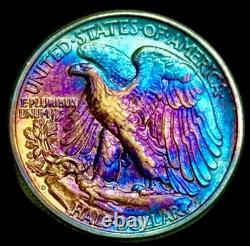 Walking Liberty Half Dollar 1939 D Monster Rainbow Toning Uncirculated 50c