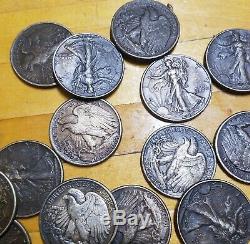 Walking Liberty Half Dollar 90% Silver Coins $10 roll higher grades, dirty