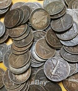 Walking Liberty Half Dollar 90% Silver Coins $10 roll higher grades, dirty