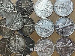 Walking Liberty Half Dollar 90% Silver Coins $10 roll higher grades, dirty