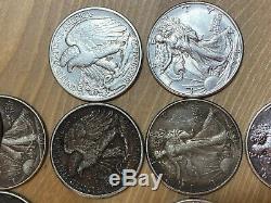 Walking Liberty Half Dollar 90% Silver Coins $10 roll higher grades, dirty