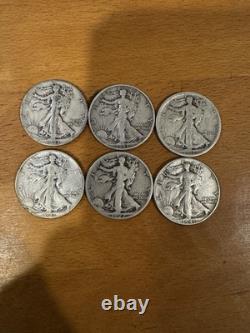 Walking Liberty Half Dollar Lot Of 6 Random Dates. Circulated